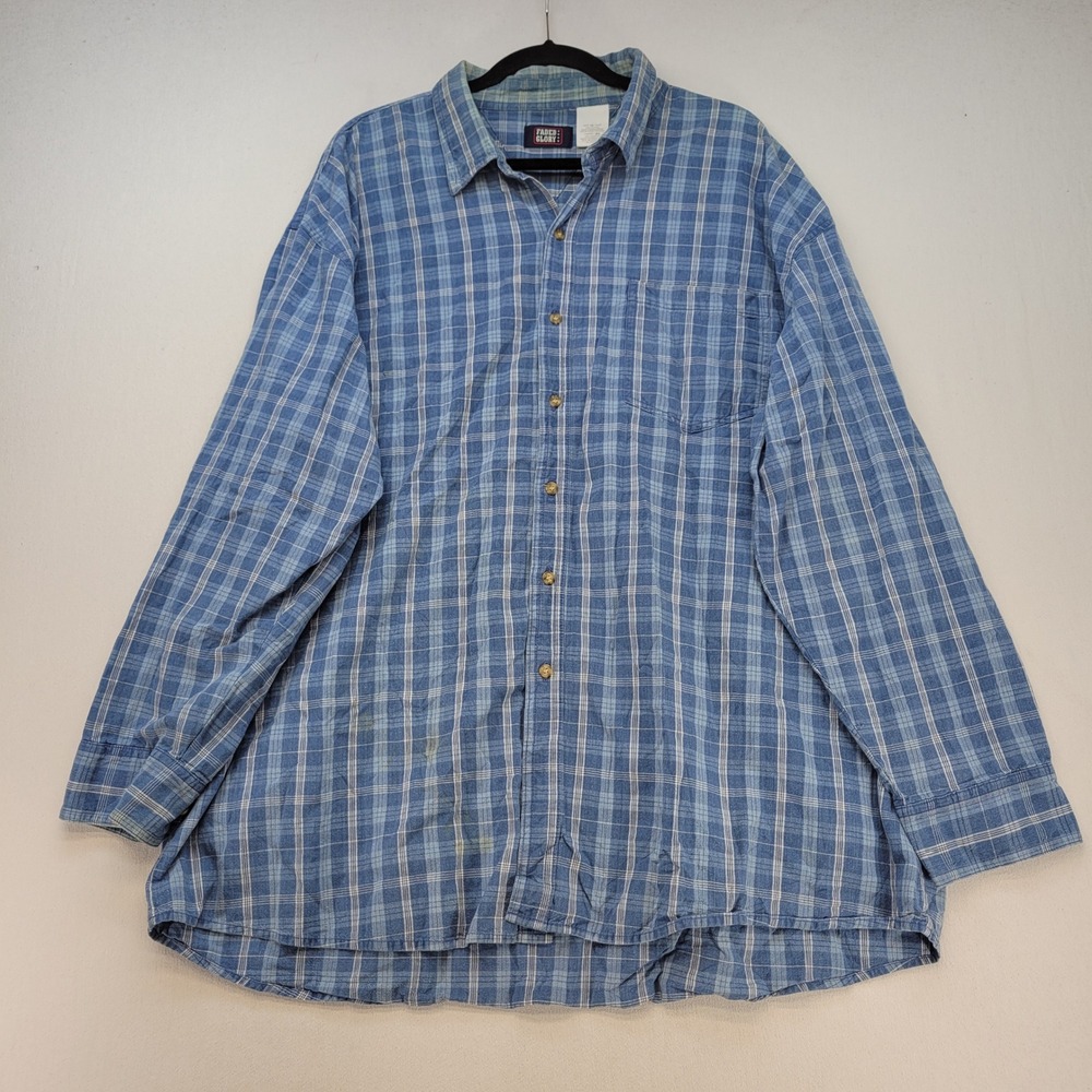 Faded Glory Button Down Shirt Mens 3XL Blue Plaid Cotton Long Sleeve